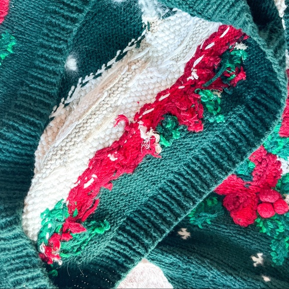 Knit Pull Over Ugly Christmas sweater Holiday Party, Reindeer Red, Green, White - Picture 12 of 13